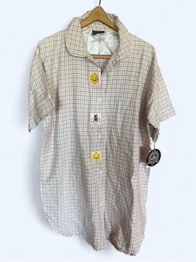 NWT Vintage 1998 Looney Tunes 100% Cotton Plaid Sleep Shirt Nightgown Large